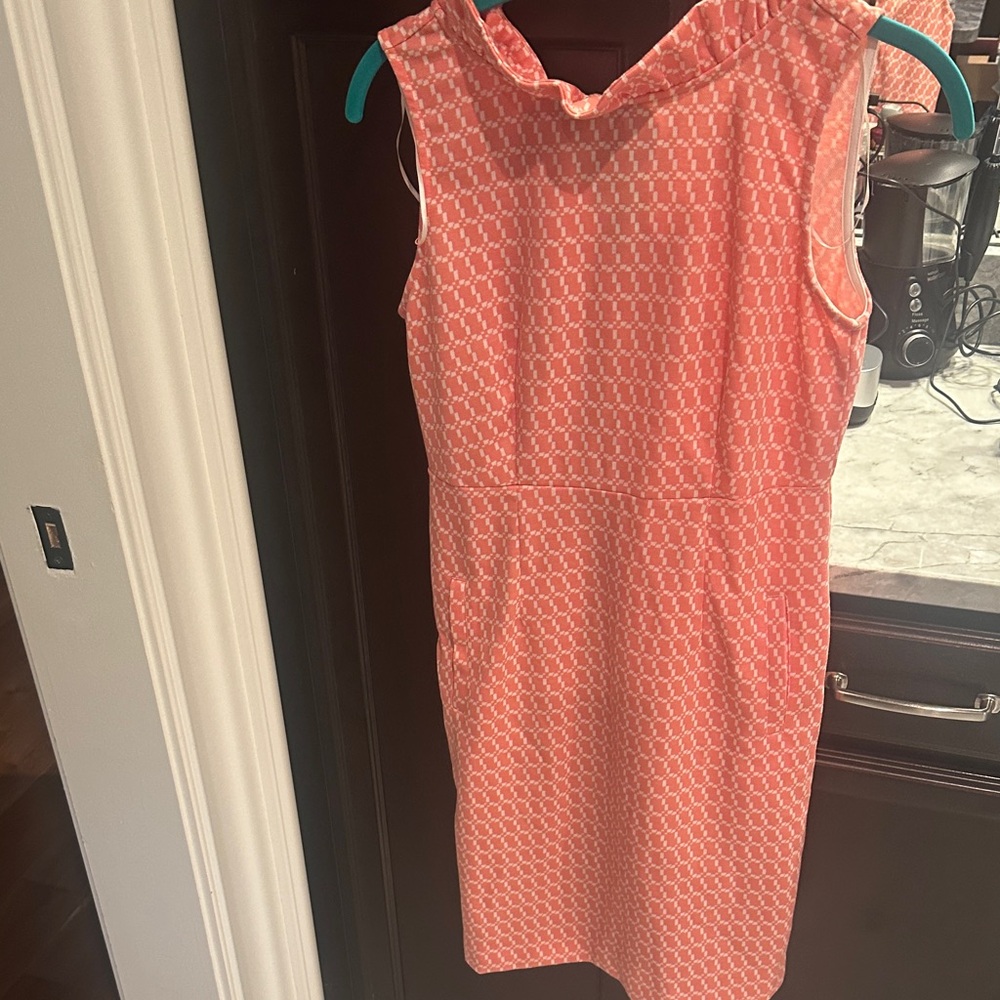 Tyler Boe Coral & White Sleeveless Midi Shift Dress
